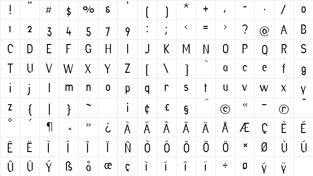 FactoryLight Regular  glyph index