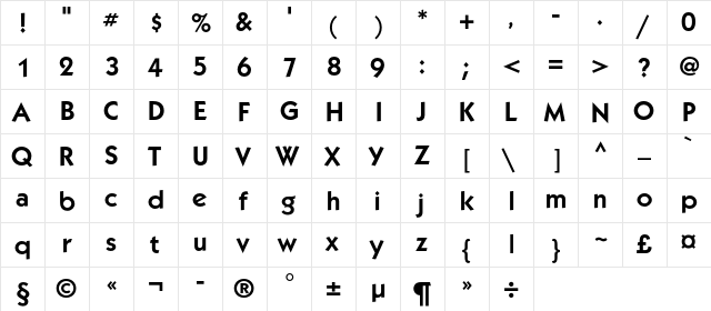 KabelC Demi Regular  glyph index
