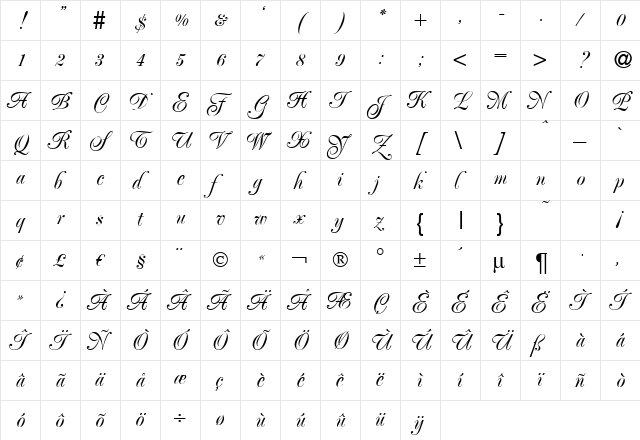 PoemExclusive Regular  glyph index