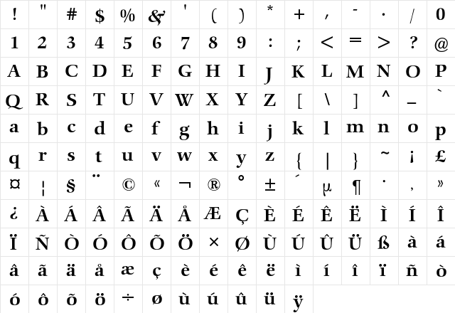 Comenius BQ Regular  glyph index