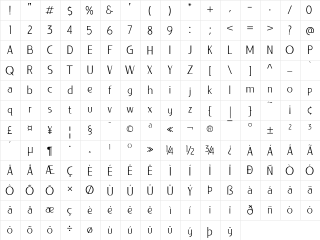 LIEUR Light Regular  glyph index