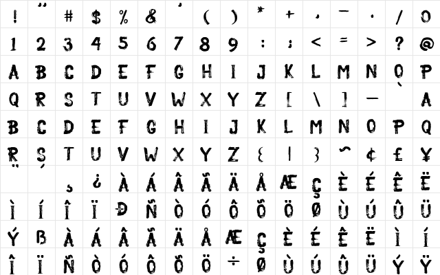 Becka Brush Regular  glyph index