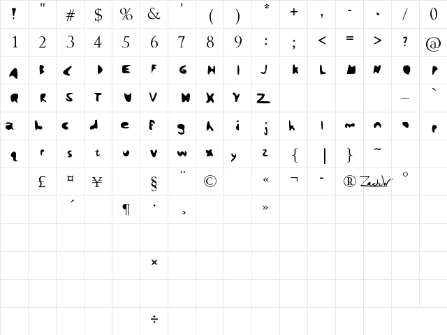 Zach's Regular  glyph index