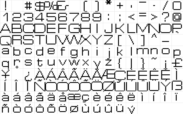 FFF Cosmos Regular  glyph index