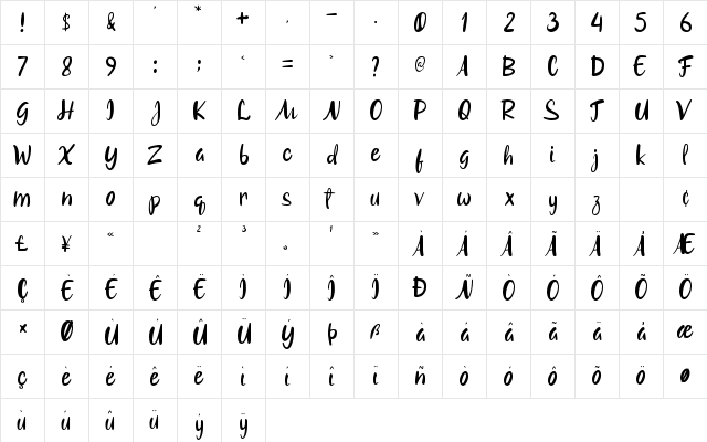 Jom Melaya Regular  glyph index