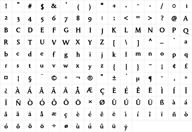 Garaline Regular  glyph index