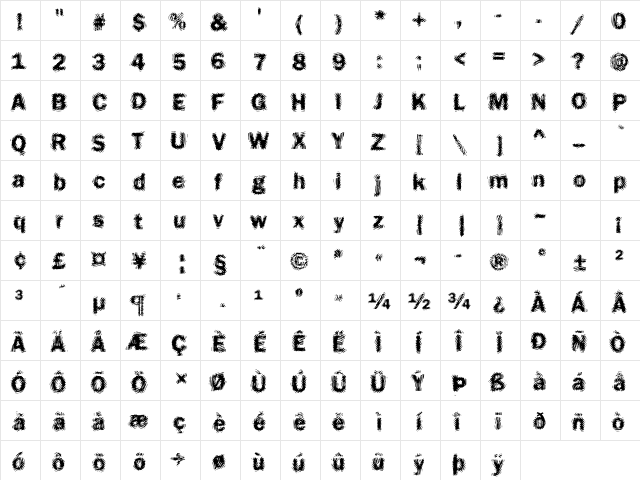 DTCFunkyM17 Regular  glyph index