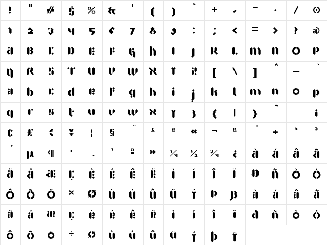 BAnkrutt Normal  glyph index