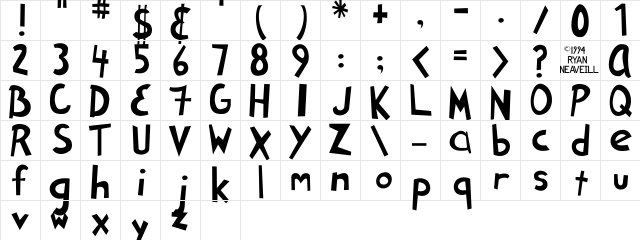 Ryan's Rotten Writing Regular  glyph index