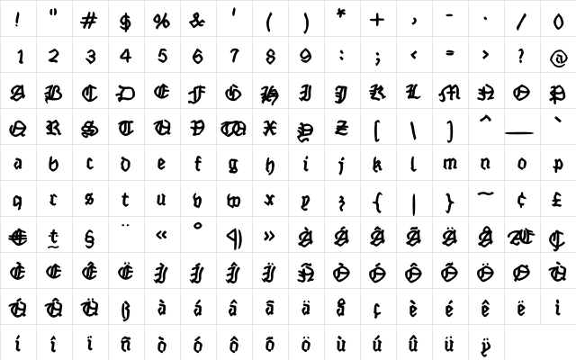 FraktSketchFS Regular  glyph index