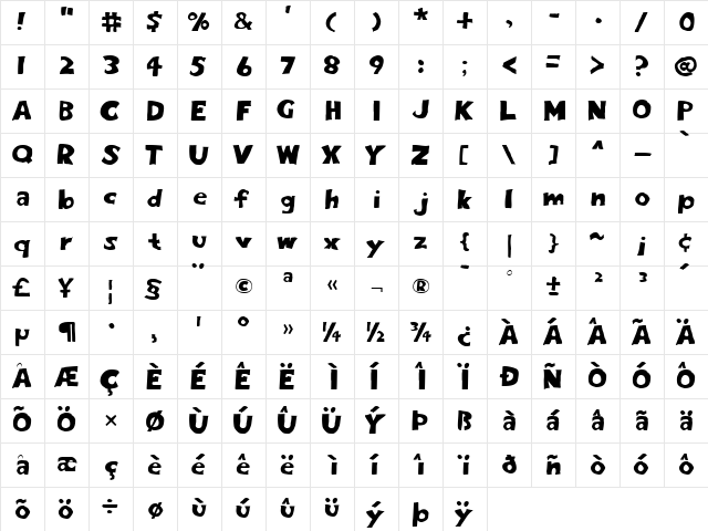 Eighty Percent Regular  glyph index