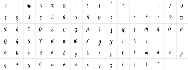 Kite Script Regular  glyph index