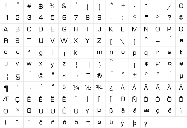 PelicaSSK Regular  glyph index