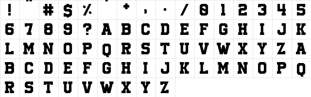 University Regular  glyph index