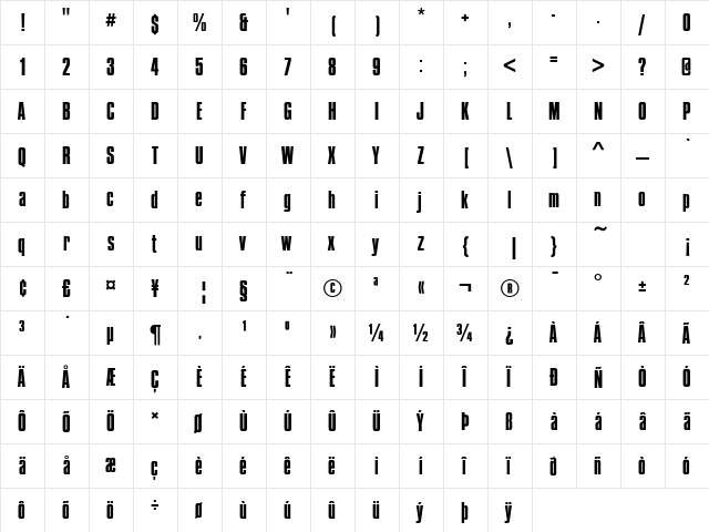 Compacta D Regular  glyph index