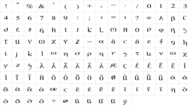 Morocco LT Std Regular  glyph index