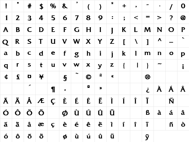 Keep Talking 10 Bold  glyph index