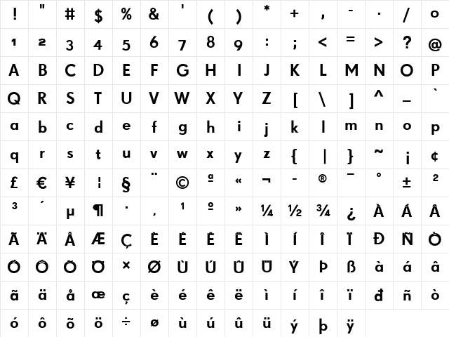 SuperGroteskC Regular  glyph index