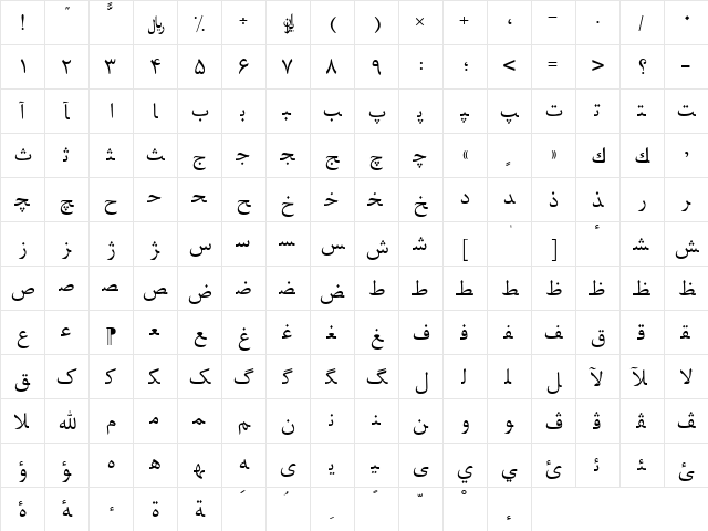 aalf Regular  glyph index