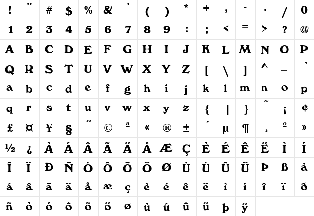 Windsor Regular  glyph index