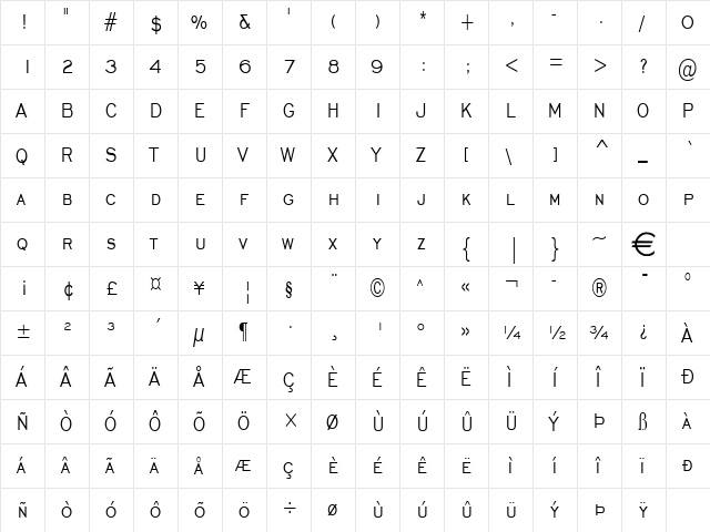 ChiselThin Normal  glyph index