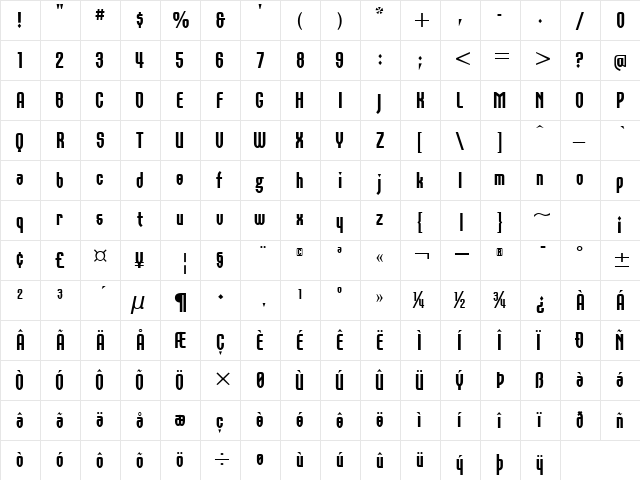 Orbon Black ITC TT Regular  glyph index