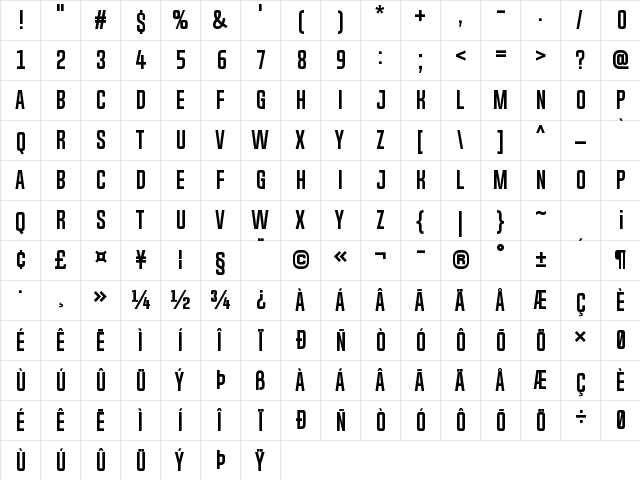 Chosence Bold  glyph index