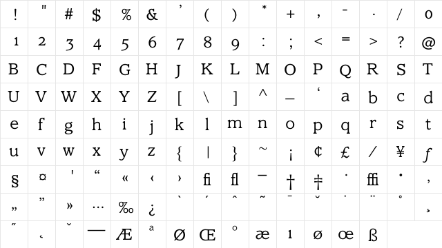 ClaremontLightOS Regular  glyph index