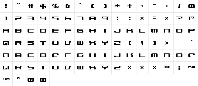 Xenotron Broadstroke Normal  glyph index