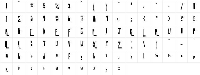 Sassmouth Skinny Regular  glyph index