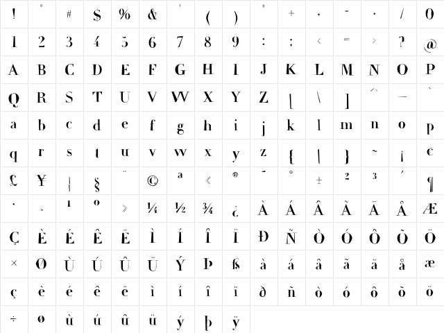 Frail Regular  glyph index