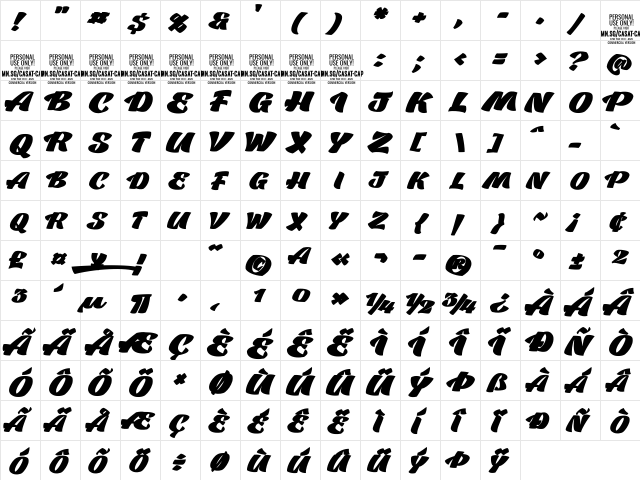 Casat Cap Fat PERSONAL USE Regular  glyph index