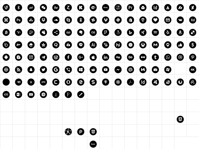 Icons Social Media 9 Regular  glyph index