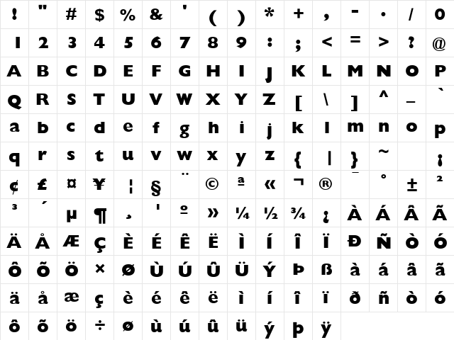 Garrison ExtraBold Sans BOLD  glyph index