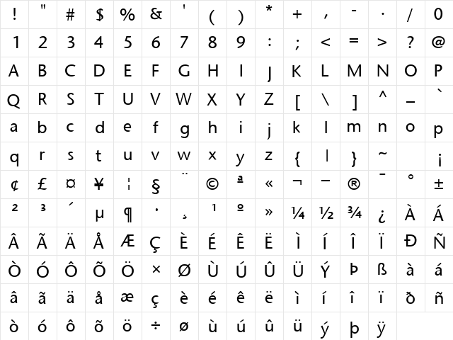 MesouranSansSSK Regular  glyph index