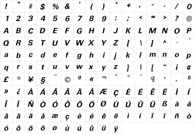 Iultimate DemiBold  glyph index