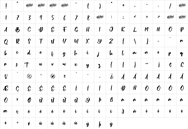 Romantics Regular  glyph index