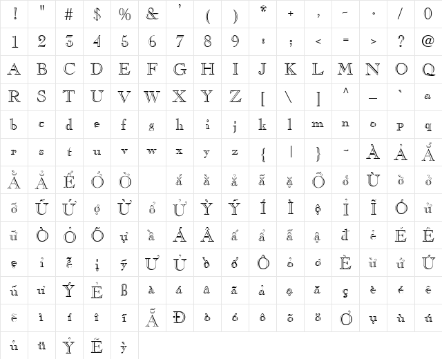VPS Quang Tri Regular  glyph index