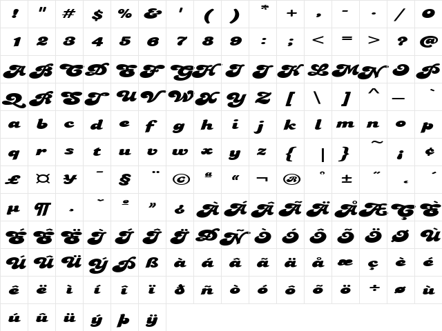 FZ JAZZY 49 EX Normal  glyph index