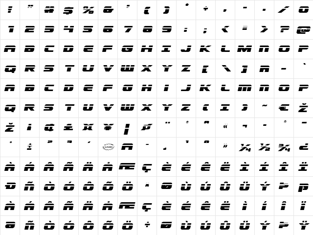 Dekaranger Laser Italic Italic  glyph index