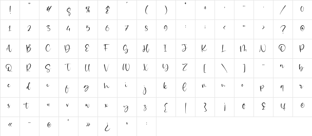 Castilla Regular  glyph index
