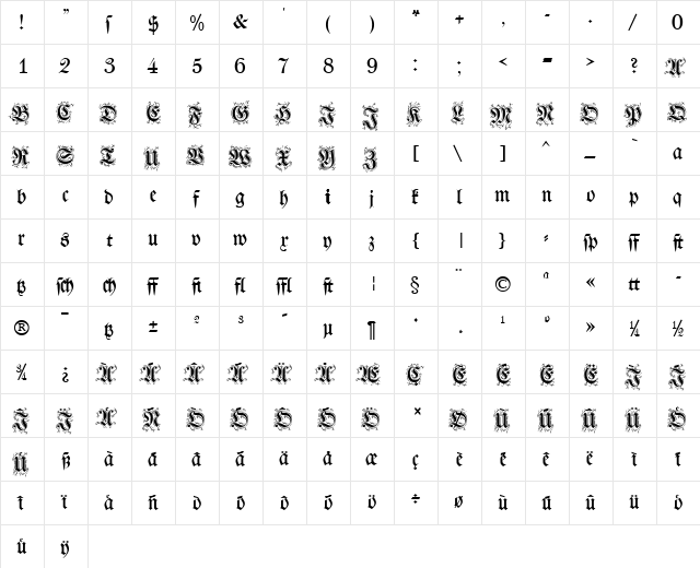 Walbot Becker Normal  glyph index