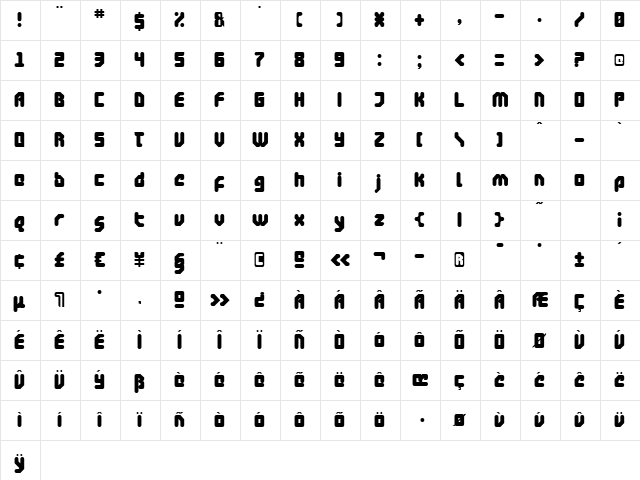 Kanister Regular  glyph index