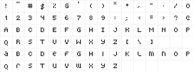 Quarky Regular  glyph index