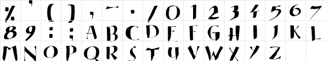 Eastern Brush Regular  glyph index