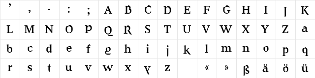 Coraline Regular  glyph index