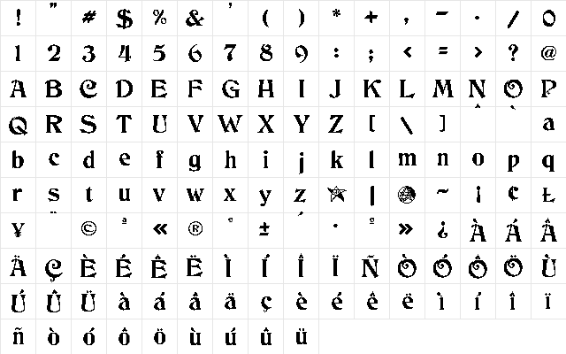 JMH Cthulhumbus Arcade Regular  glyph index
