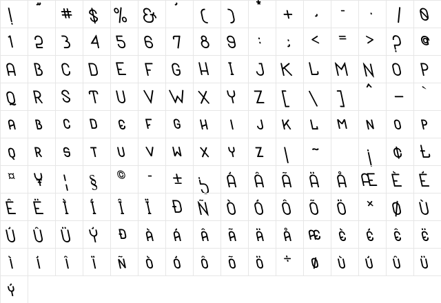 Black Hole Back Italic Regular  glyph index