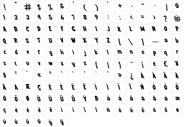 Youth wright Oblique  glyph index