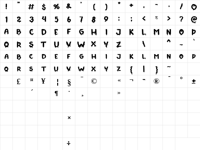 Zumanie Bold  glyph index